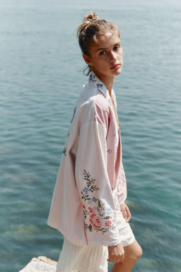 COTTON KAFTAN WITH FLORAL EMBROIDERY - Zara фото 3