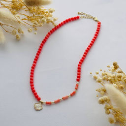 Бусы из Коралла и Жемчуга с подвеской 39 см +