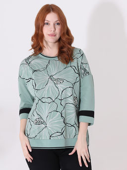 Блузка мятная цветы бусины стразы