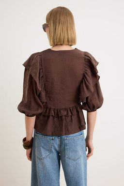 Kahverengi F?rf?rl? Tencel Bluz TWOSS26BZ00855 - Trendyolmilla фото 4