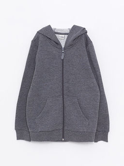 Kap??onlu Basic Uzun Kollu K?z ?ocuk Fermuarl? Sweatshirt