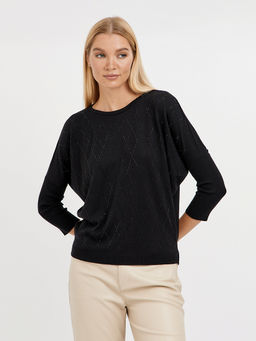 джемпер женский силуэта летучая мышь в черном цвете с ромбами из страз