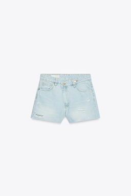 HIGH-WAIST CROSSOVER WAIST MOM FIT TRF DENIM BERMUDA SHORTS - Zara фото 7