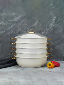 Мантоварка с крышкой стеклянной 28х10 см (5,8 л) с АПП, цвет: айвори, арт. 4000-IVR-28. - D.L.K. фото 6