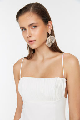 Trendyolmilla Bridal Ekru Yaka Detayl? Dokuma Abiye Gece Elbise TPRSS22EL3197  фото 13