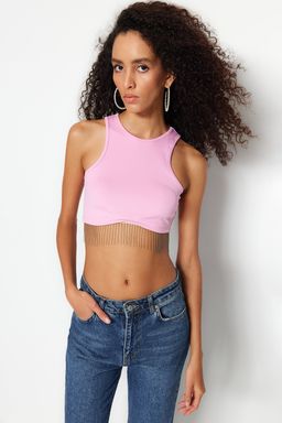 Pembe Crop Orme Aksesuarl? Bluz TPRSS23BZ00082
