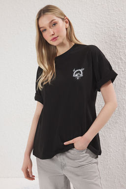 TRENDYOLMILLA Antrasit %100 Pamuklu Galaktik On ve S?rt Bask?l? Oversize/Genis Kal?p Orme T-Shirt TWOSS25TS00160 фото 2