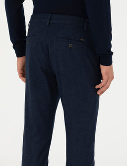 Lacivert Slim Fit Beli Lastikli Kanvas Pantolon
