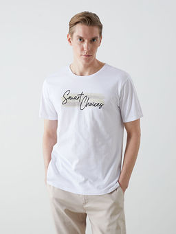 Bisiklet Yaka K?sa Kollu Bask?l? Penye Erkek Ti??rt