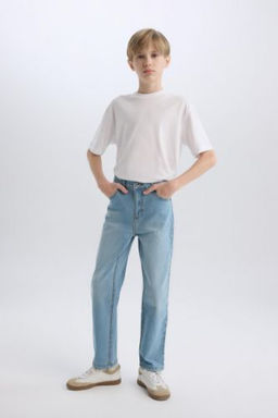 Erkek Cocuk Straight Fit Duz Paca Cepli Jean Pantolon