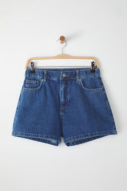 TRENDYOLMILLA Mavi Beli Lastikli Yuksek Bel Mini Denim Sort TWOSS25SR00054  фото 5