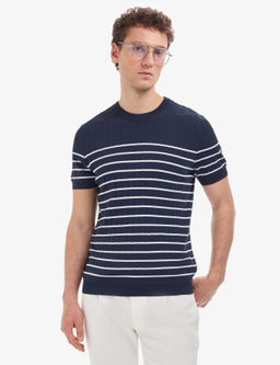 Lacivert Slim Fit Bisiklet Yaka Triko Ti__rt