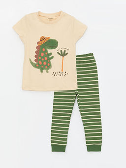 Bisiklet Yaka Bask?l? K?sa Kollu Erkek Bebek Pijama Tak?m?