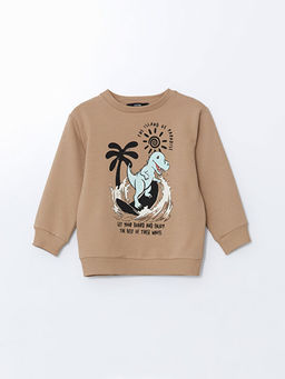 Bisiklet Yaka Bask?l? Erkek ?ocuk Sweatshirt
