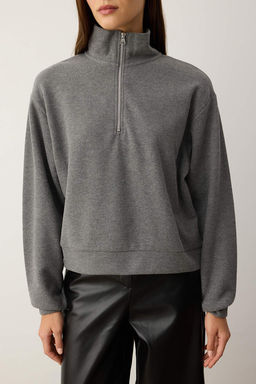 Antrasit Regular/Normal Kal?p Yar?m Pat Fermuarl? Kal?nOrme Sweatshirt TWOAW26SW00059 - Trendyolmilla фото 3