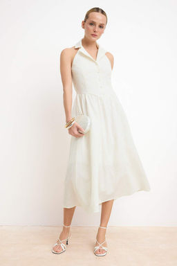 Beyaz Duz Maxi Dokuma Elbise TWOSS26EL00224