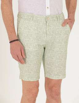 Haki Slim Fit Beli Lastikli Desenli Bermuda _ort