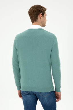 Erkek Slim Fit V Yaka Mint Basic Kazak