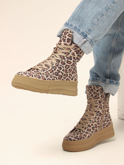 Ботинки 215.warmbr.Бежевый леопард/байка