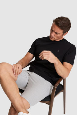 Erkek Siyah Regular Fit Bisiklet Yaka Basic Ti__rt