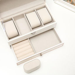 Шкатулка кожзам для украшений и часов 4 отделения Белая 11х22,5х11,5 см - Simaland фото 3