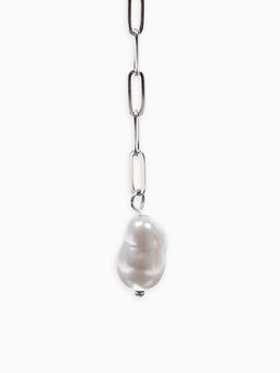 Цена за 2 шт. Цепь с бусиной "Жемчужина", вытянутое звено, цвет белый в серебре