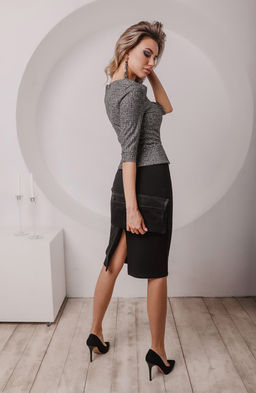 Платье с баской черный/меланжевый - Donna saggia фото 2