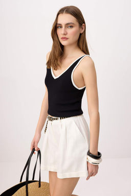 Beyaz Keten Gorunumlu K?sa Kemerli Sort & Bermuda TWOSS26SR00035 - Trendyolmilla фото 2