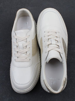 03-A1018-2 LT. BEIGE/GOLD Кроссовки женские (натуральная кожа)