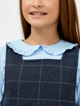 Прямой сарафан на широких бретелях сине-серого цвета в клетку для девочек - Mark formelle фото 3