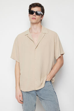 TRENDYOL MAN Siyah Siyah Oversize Fit Yazl?k K?sa Kollu Keten Gorunumlu Gomlek Gomlek TMNSS24GO00019 - Trendyolmilla фото 12
