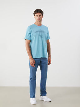 Bisiklet Yaka K?sa Kollu Bask?l? Erkek Ti??rt