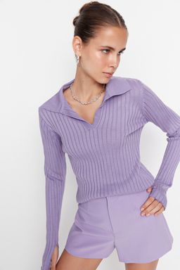 Lila Kol Ucu Detayl? Polo Yaka Triko Kazak TWOAW21KZ1113 - Trendyolmilla фото 2