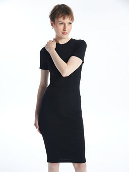 Bisiklet Yaka D?z K?sa Kollu Kad?n Bodycon Elbise
