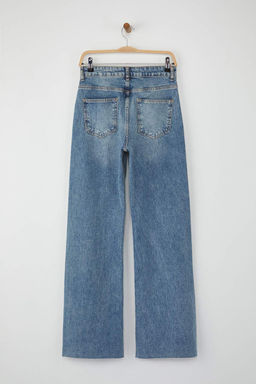Mavi Yuksek Bel Pacas? Kesikli Az Esnek Wide Leg/Genis Paca Jeans TWOAW26JE00081