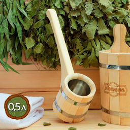 Ковш - черпак для бани и сауны «Емеля», 500 мл, липа, нержавеющая вставка, 42 см, «Добропаровъ»