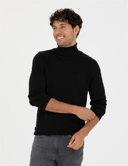 Siyah Slim Fit Bal_k__ Yaka Basic Triko Kazak - Pierre cardin фото 3