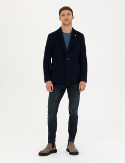 Lacivert %100 Pamuk Extra Slim Fit Spor Ceket