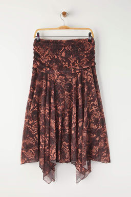 Bordo Boho Bask?l? Skater Asimetrik Etek Ucu Detayl? Esnek Orme Etek TWOAW26ET00037