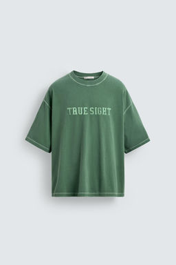 CAMISETA BOXY FIT LAVADA GR?FICOS / Verde - Zara фото 7