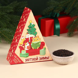 Чай чёрный Уютной зимы вкус: яблочный штрудель, в коробке-ёлке, 100 г.