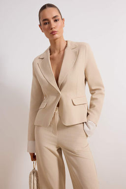 Bej Cizgili Astar Detayl? Dokuma Keten Gorunumlu Blazer Ceket TWOSS26BC00013