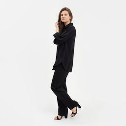 Костюм женский (рубашка, брюки) MINAKU: Silk pleasure, размер 52, чёрный