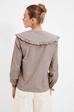 Trendyolmilla Bordo Buyuk Yaka Detayl? Dokuma Gomlek TWOAW21GO0677 фото 5