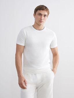 Bisiklet Yaka K?sa Kollu Penye Erkek Dokulu Ti??rt