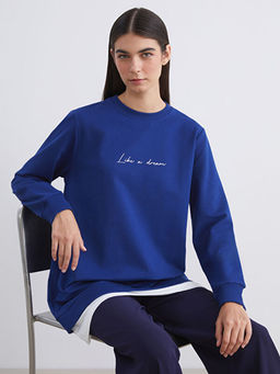 Bisiklet Yaka Bask?l? Kad?n Sweatshirt Tunik