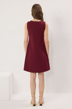 Bordo S?f?r Kol Bisiklet Yaka A-line/Can Ac?lan Mini Orme Elbise TWOSS25EL00695 - Trendyolmilla фото 8