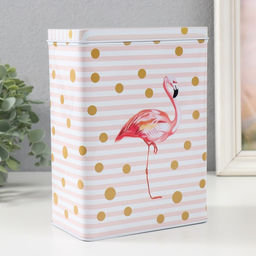 Набор шкатулок для хранения мелочей, украшений «Прямоугольная. Фламинго и золотой горох», 2 шт., металл