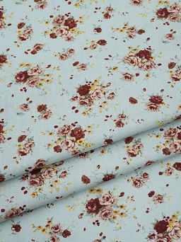 Импорт. хлопок Букеты роз на св.бирюзе, ш.1.48м, хлопок-100%, 105гр/м.кв - Купава фото 2