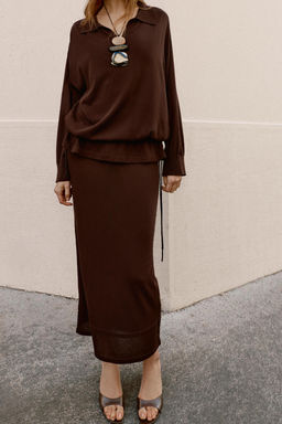 FALDA RECTA FLUIDA PUNTO / Chocolate - Zara фото 2